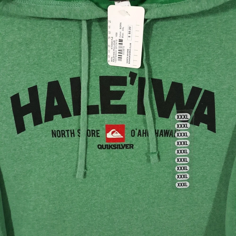 Quiksilver HALE'IWA North Shore Hawaii Surf Sweatshirt Hoodie Mens 3XL Green NEW - Picture 3 of 10